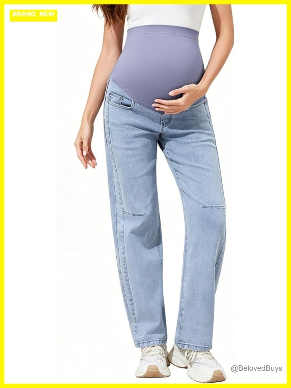 Maternity Barrel Leg Jeans Over Belly Stretchy Denim Pregnancy Pants 5 Pockets